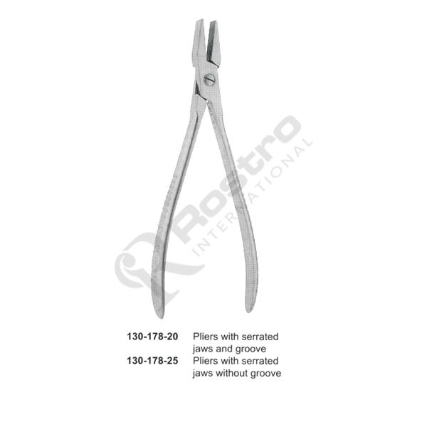 Pliers with serrated jaws and Groove 