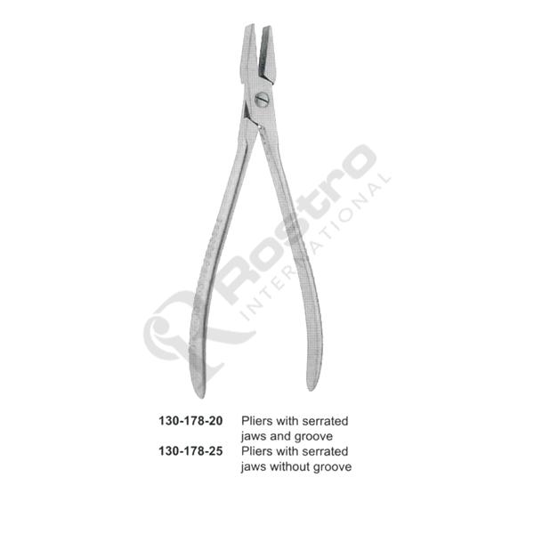 Pliers with serrated jaws and Groove 